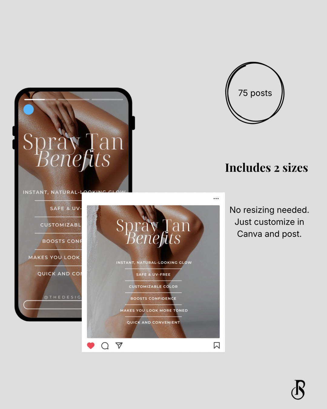 Spray Tan benefits promotional content template featuring customizable designs for Instagram posts.